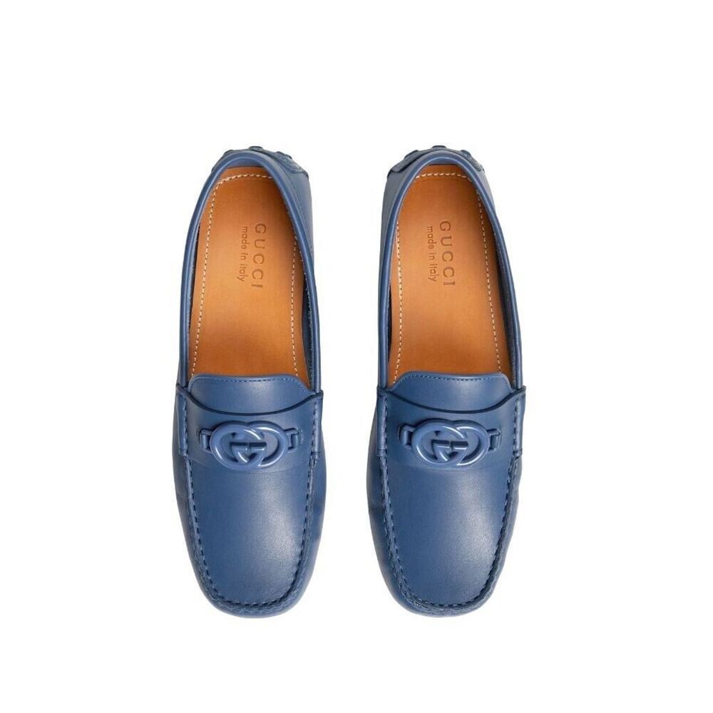 NIB Gucci Interlocking G Driver Size G 8.5 US 9 Moccasin Loafer Blue Indigo
